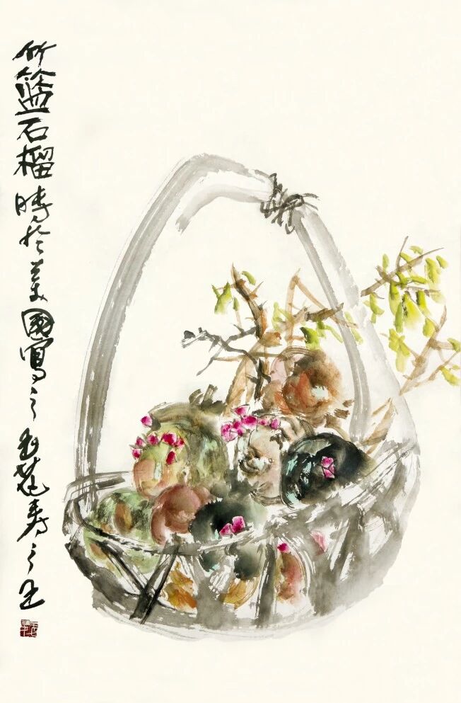 玉花寿之王博士 《竹篮石榴》Bamboo basket pomegranate