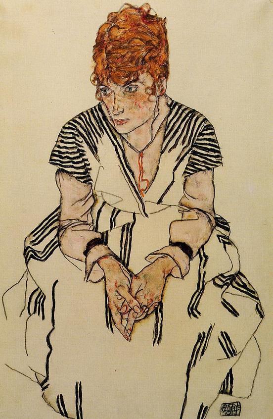 埃贡·席勒《身穿条纹连衣裙的画家嫂子》The Artist's Sister in Law in a Striped Dress